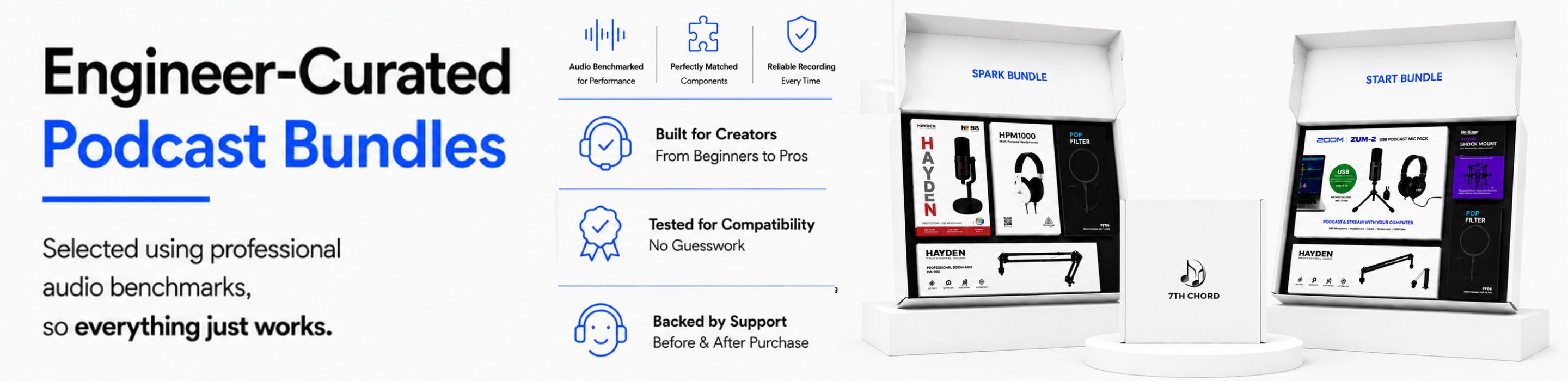 Engineer-Curated Podcast Bundles banner featuring professional audio equipment packages